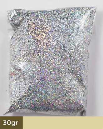 Zilver Laser Glitters - 30gr. mini - Rainbow effect