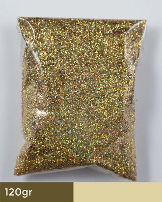 Goud LASER Glitters - 120gr midi - Rainbow effect